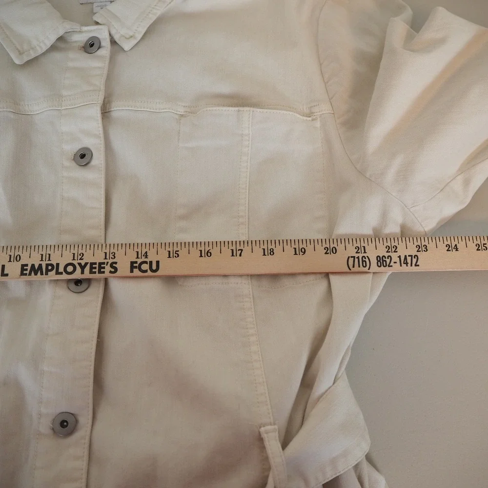 NWT J. Jill Cream Denim Belted Duster Trench Coat Size 3X Light Jacket in Barley - Picture 13 of 16